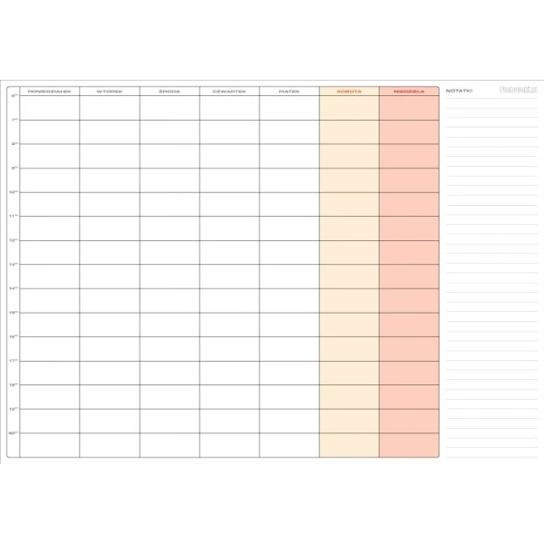 Suchościeralny planer tygodniowy A1 z miejscem na notatki