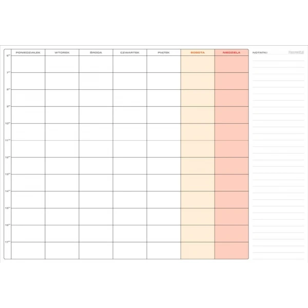 Suchościeralny planer tygodniowy 119x84cm godziny 6 -18 format A0