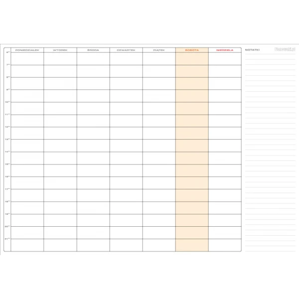 Planer ścieralny tygodniowy A1 59x84cm godziny 6 - 22 z mocowaniem