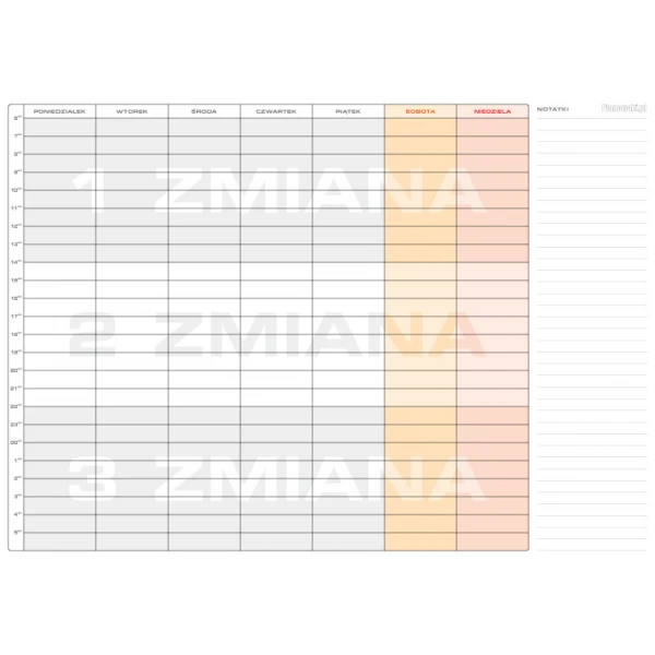 Planer tygodniowy, 3-zmianowy (A1) plansza suchościeralna