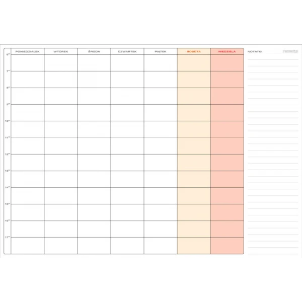 Planer -tygodniowy zmazywalny podział na godziny 6 - 18: 102x144cm (B0)