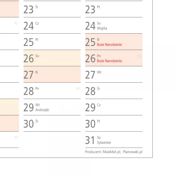 Sucho ścieralny planer terminarz ścienny z polem na notatki 2026