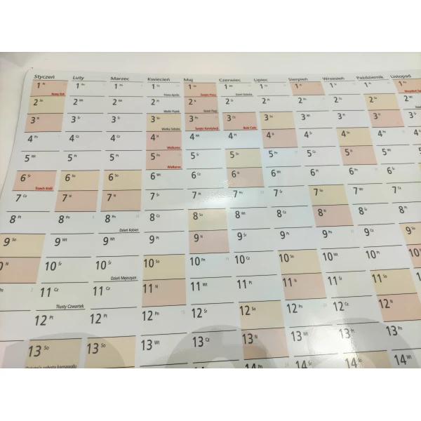 Magnetyczny kalendarz suchościeralny na rok 2026 format A0