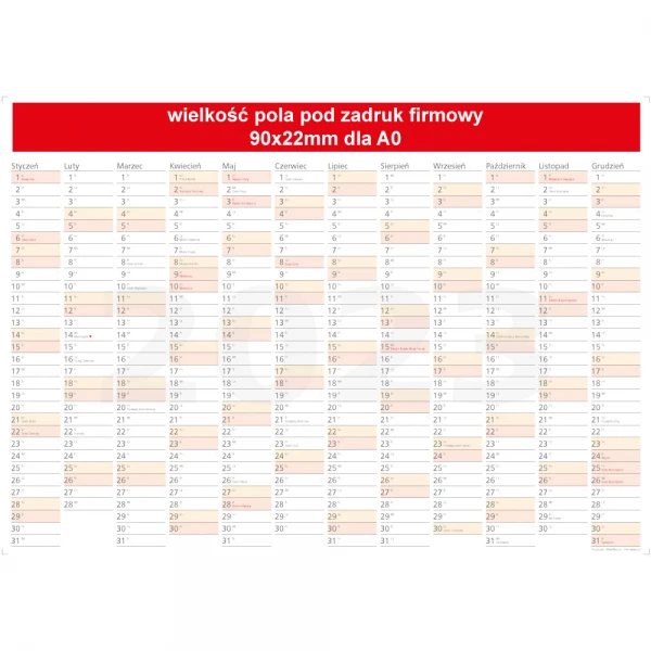 Planer A0 na rok 2023 z polem na nadruk reklamowej grafiki firmowej 