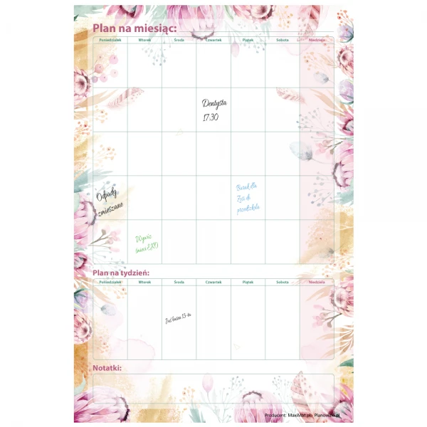 Planer ścienny  miesięczny 40x60cm z mocowaniem + marker gratis