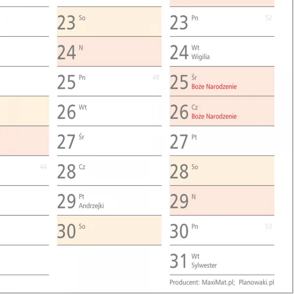 Ścieralny zmywalny planer A1 na 2025 rok
