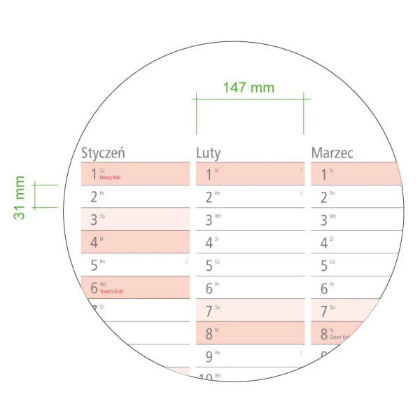 Wielkość pola na notatki w planerze MEGA 2026
