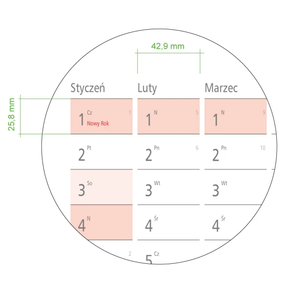 Wielkość pola na notatki kalendarz magnetyczny 2026
