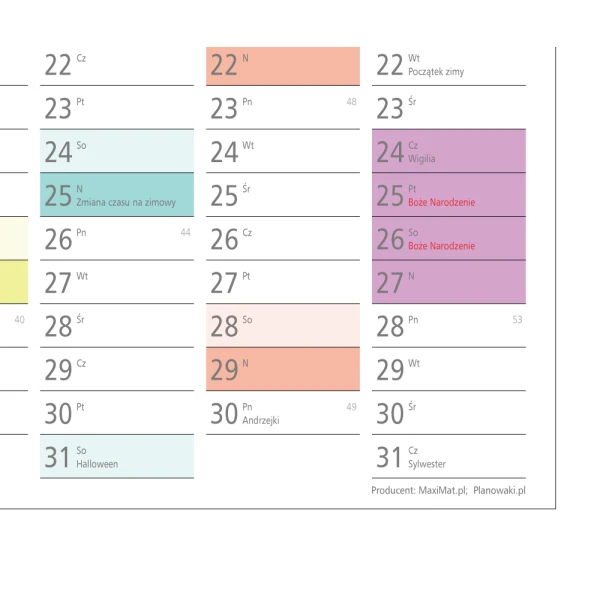 Planer 2026 A2 kalendarz 59,4x42 cm kolorowy przeklejany