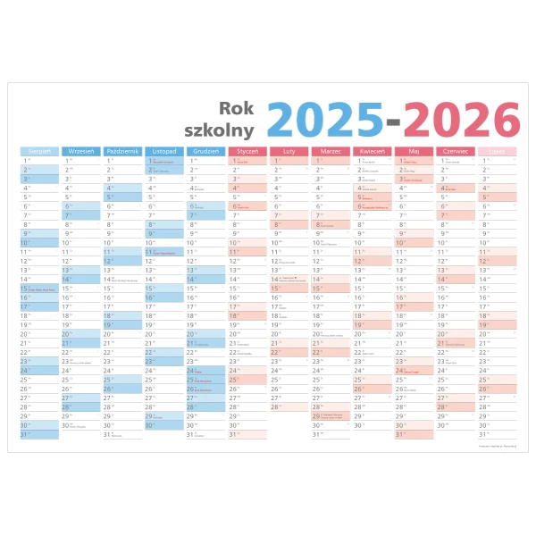 Planer suchościeralny szkolny dla nauczyciela i ucznia 2025/26 wielki format B0