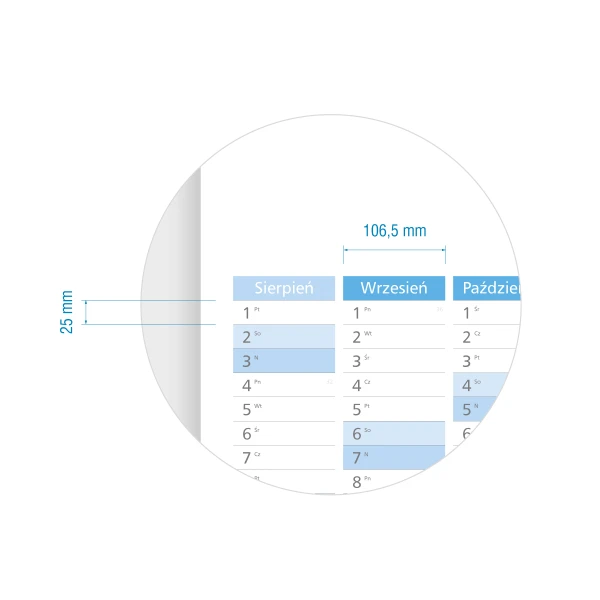 Wielkość pola do pisania w planerze szkolnym B0 2025/26