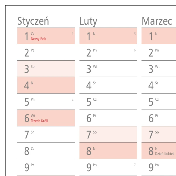 Planer ścienny na rok 2026