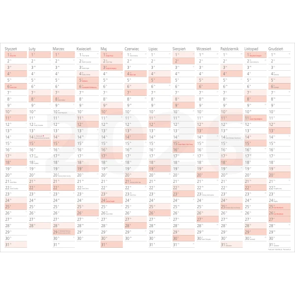 Suchościeralny planer ścienny na 2026 rok format A1 84x59cm