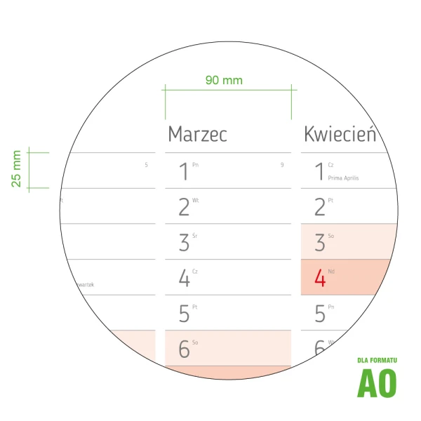 Wielkość pola na notatki na planerze rocznym 2027.