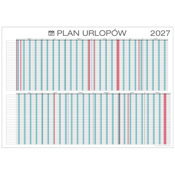 Ścienny planer urlopów 2027 z mocowaniem samoprzylepnym