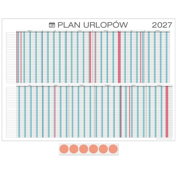 Planer urlopów pracowniczych na rok 2027 format A0 duży 119x84cm