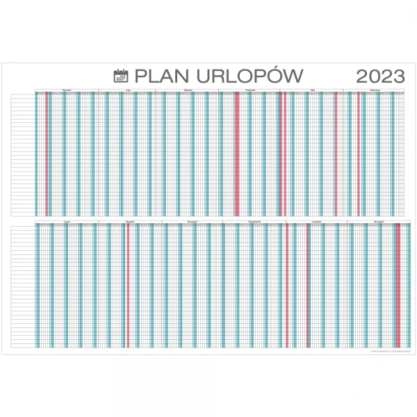 Duży planer urlopów format B0 na rok 2023 ścieralny