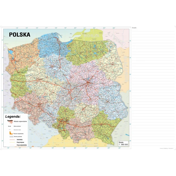 Suchościeralna duża mapa Polski plakat A0 z miejscem na notatki