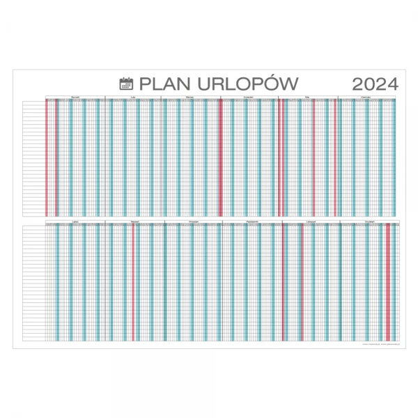 Planer urlopów pracowniczych na rok 2024 format A0 duży 119x84cm
