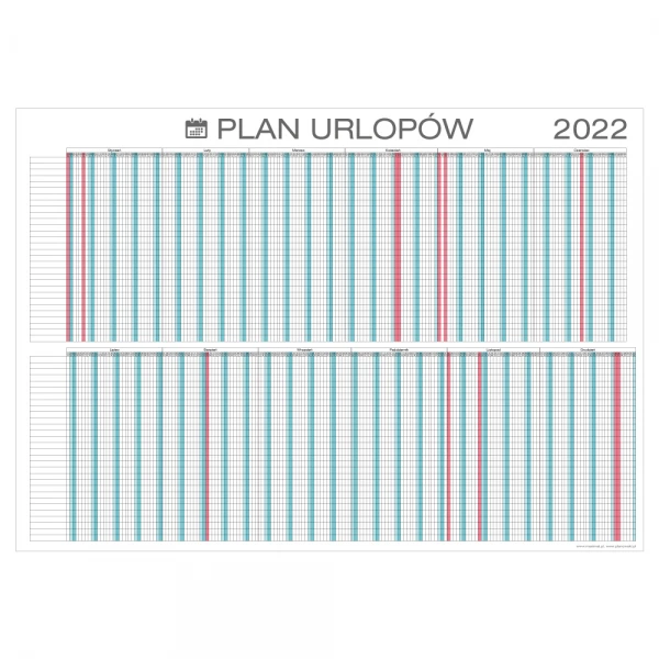 Planer urlopów A1 na rok 2022, suchościeralny z mocowaniem